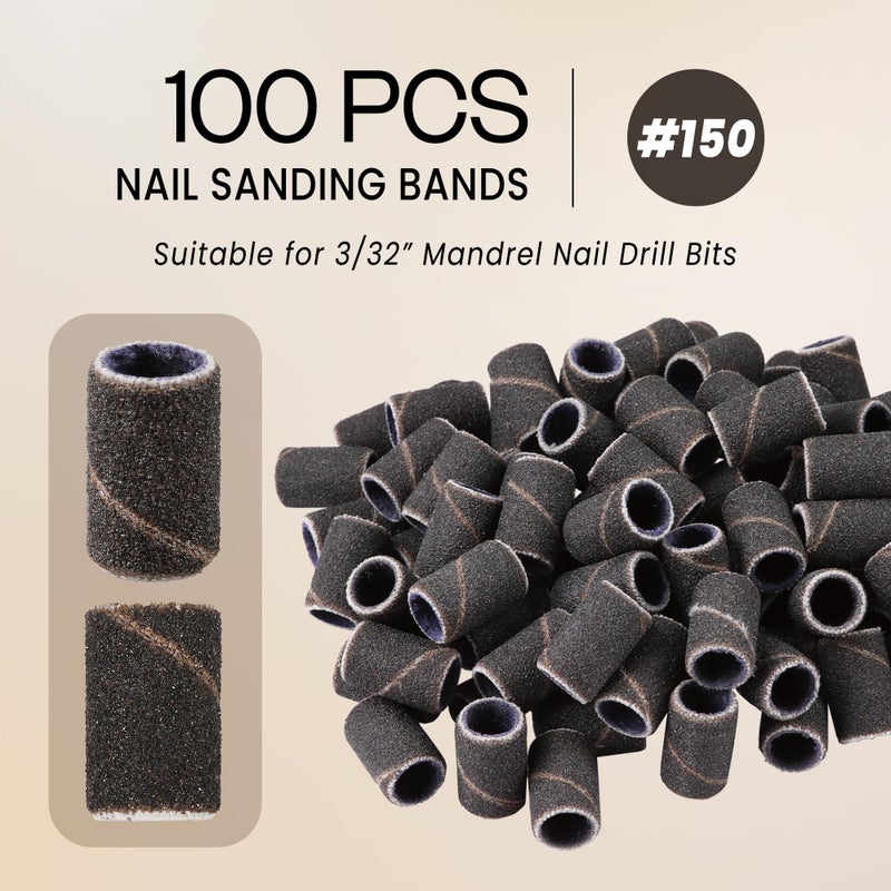 PANA 100 Pieces Nail Sanding Bands Professional Nail Manicure Great Fit for Nail Drill Bits for Acrylic Nails (150 Grit, Black) - Image 2